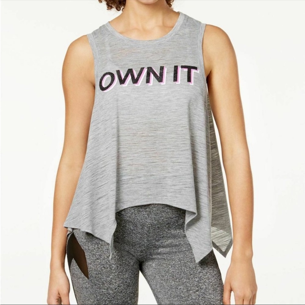 Material Girl Gray Graphic Handkerchief-Hem Tank Top Size XL